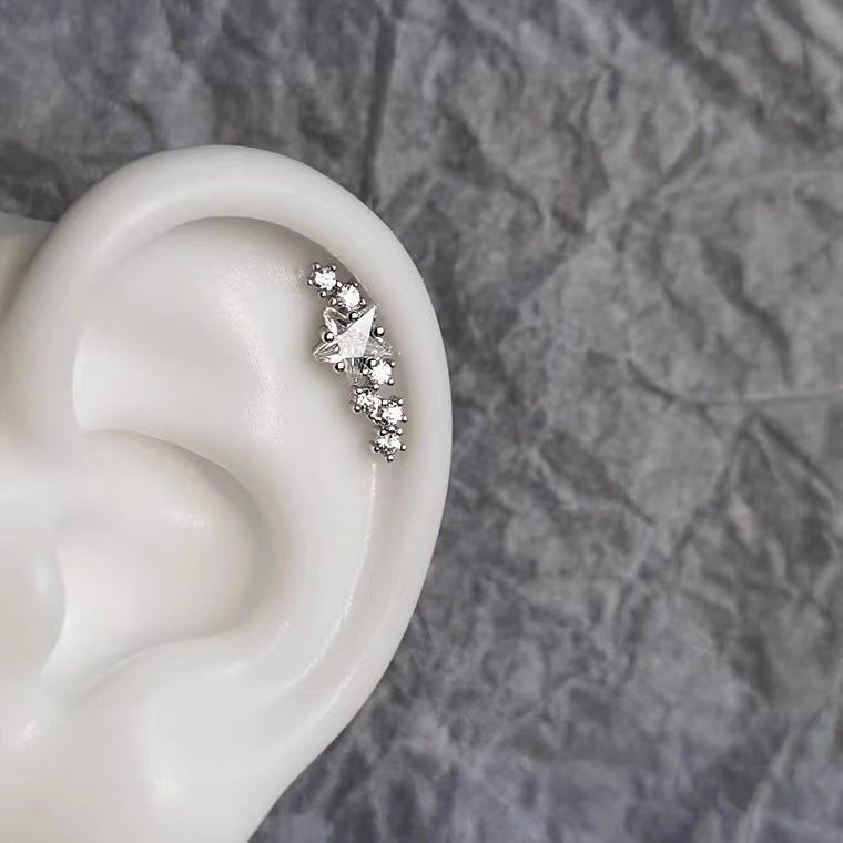 Full Diamond Super Flash Beam Meteor Ear Bone Nail Exquisite Five-Pointed Star Screw Twist Earrings Earrings Earrings Sparkling Earrings - Image 5